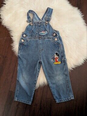 Vintage Mickey & Co Disney Denim Bib Overalls Minnie Girls Boys 2T